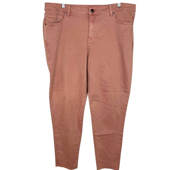 Lane Bryant Denim - Lane Bryant Pink mid rise skinny ankle jeans stretch raw bottom hem Size 20